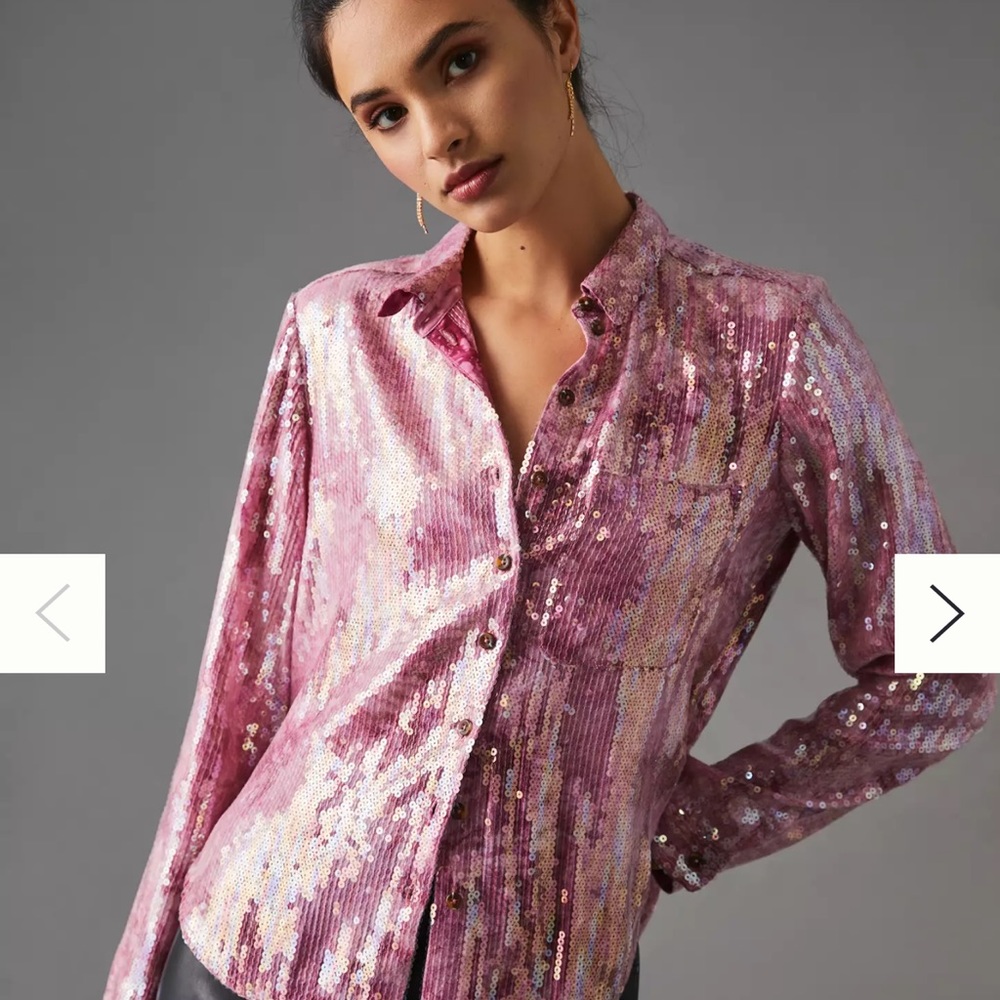 Anthropologie Pilcro Shrunken Sequin Blouse Pink
